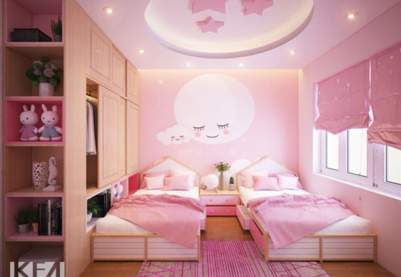 Phòng ngủ cho bé với gam màu chủ động là hồng
