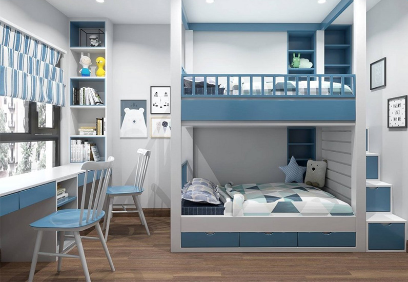 Thiết kế phòng ngủ cho bé với mẫu giường 2 tầng