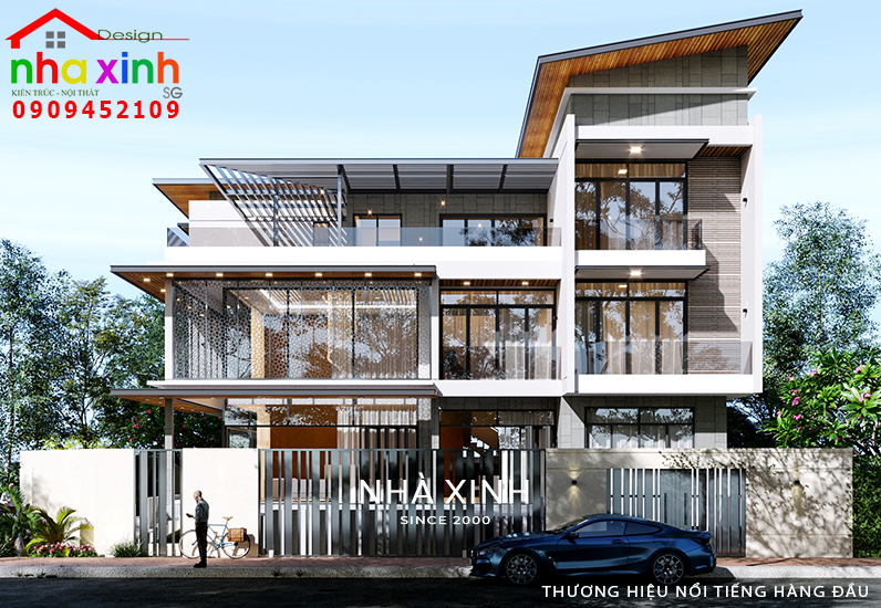 Mặt tiền biệt thự khoe trọn đường nét khỏe khoắn và tinh tế dưới ánh nắng