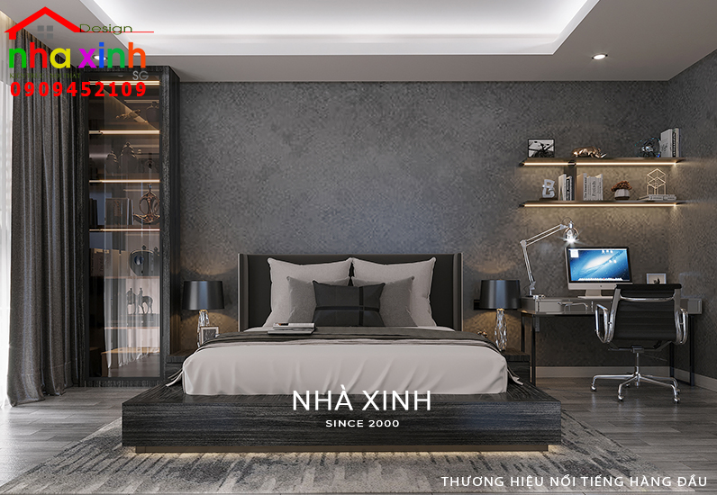 Phòng ngủ gam màu xám ấm áp, sang trọng