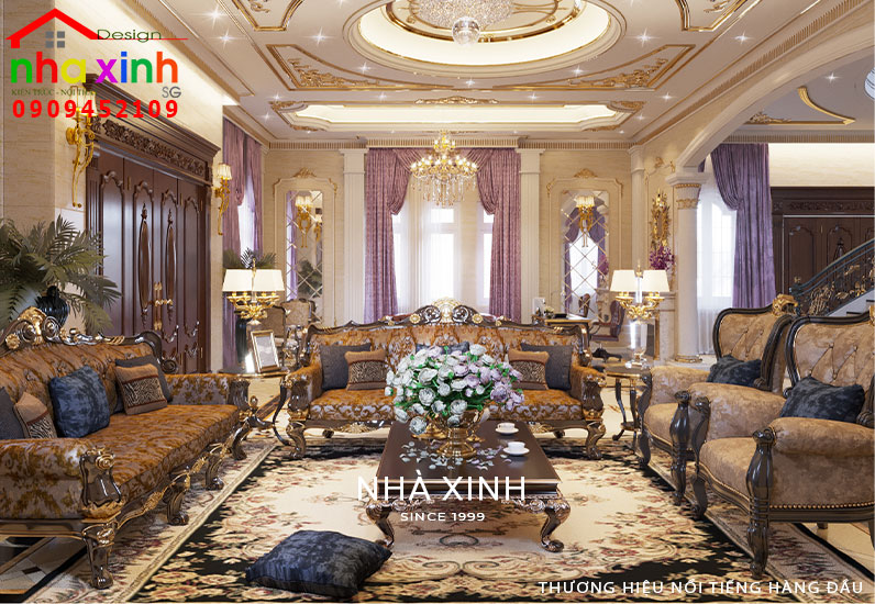 Mẫu nội thất phòng khách biệt thự cổ điển