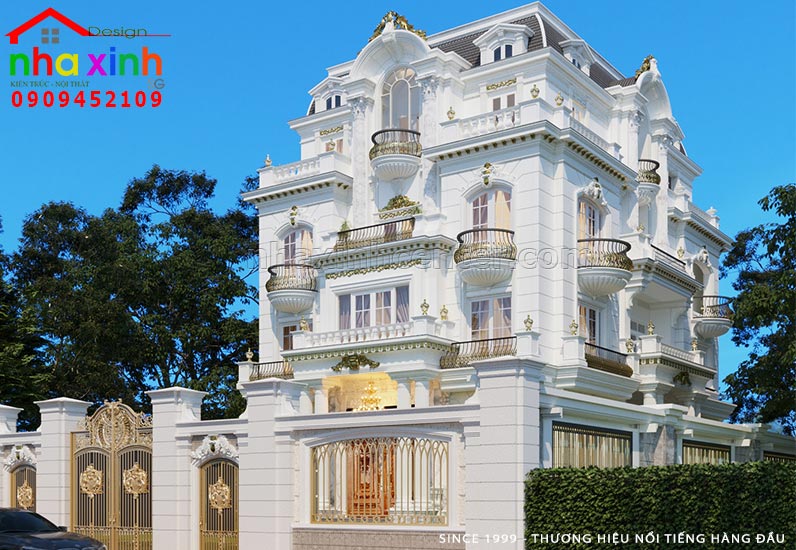 Bản vẽ phối cảnh 3D về mẫu thiết kế biệt thự cổ điển 4 tầng Châu Âu đẹp