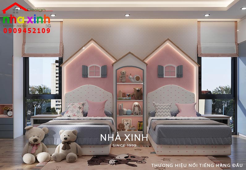 Thiết kế phòng ngủ con gái nhỏ + WC 