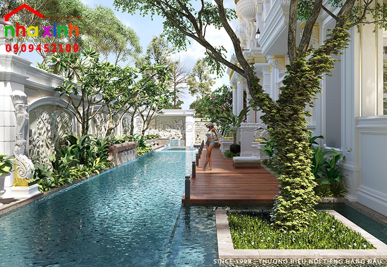 Thiết kế sân vườn biệt thự lâu đài Châu Âu 