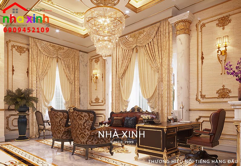 Thiết kế nội thất phòng khách biệt thự lâu đài Châu Âu