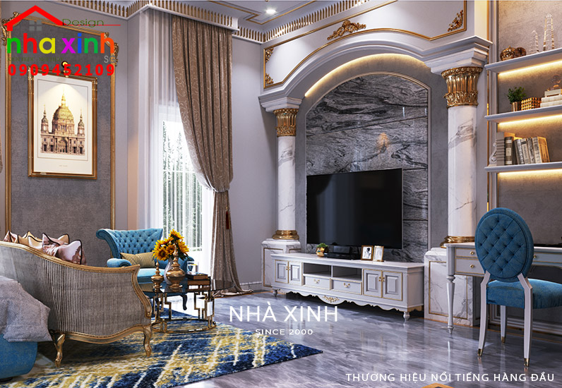 Nội thất phòng ngủ tông màu xanh + trắng