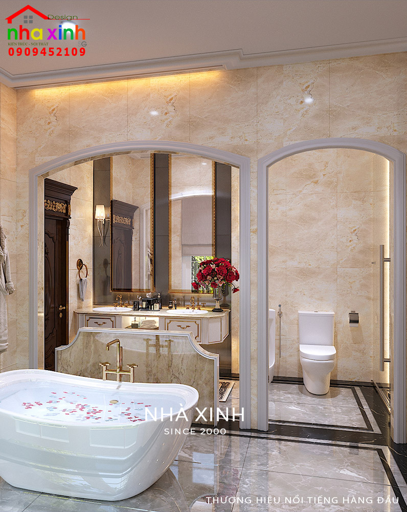 Phòng tắm tông màu vàng nhạt sang trọng