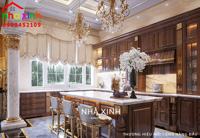 Phòng bếp được thiết kế tích hợp hệ tủ bếp tiện nghi