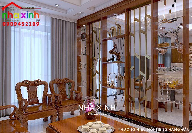 Không gian phòng khách ưu tiên sử dụng đồ nội thất với chất liệu gỗ cao cấp