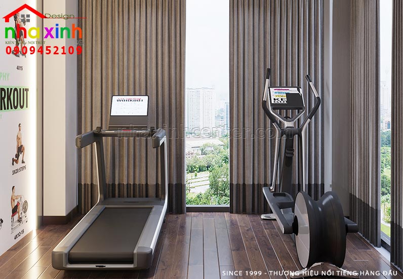 Phòng gym được thiết kế với view cửa kính lớn thông thoáng