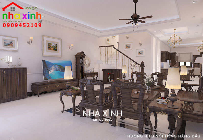 Phòng khách được thiết kế kết nối không gian mở