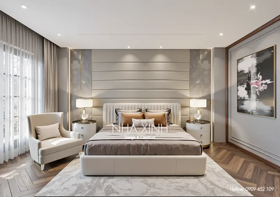 Phòng giải trí gia đình với hệ thống âm thanh hiện đại và sofa thoải mái.