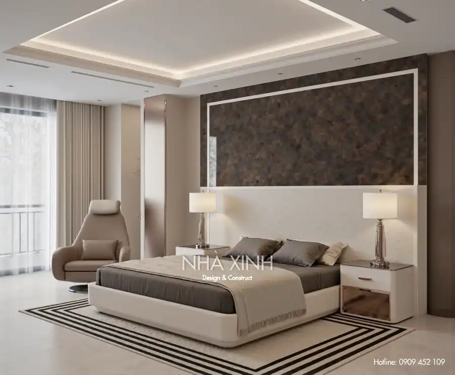 Góc làm việc trong phòng ngủ biệt thự BT-0221 với thiết kế gọn gàng và tiện nghi.