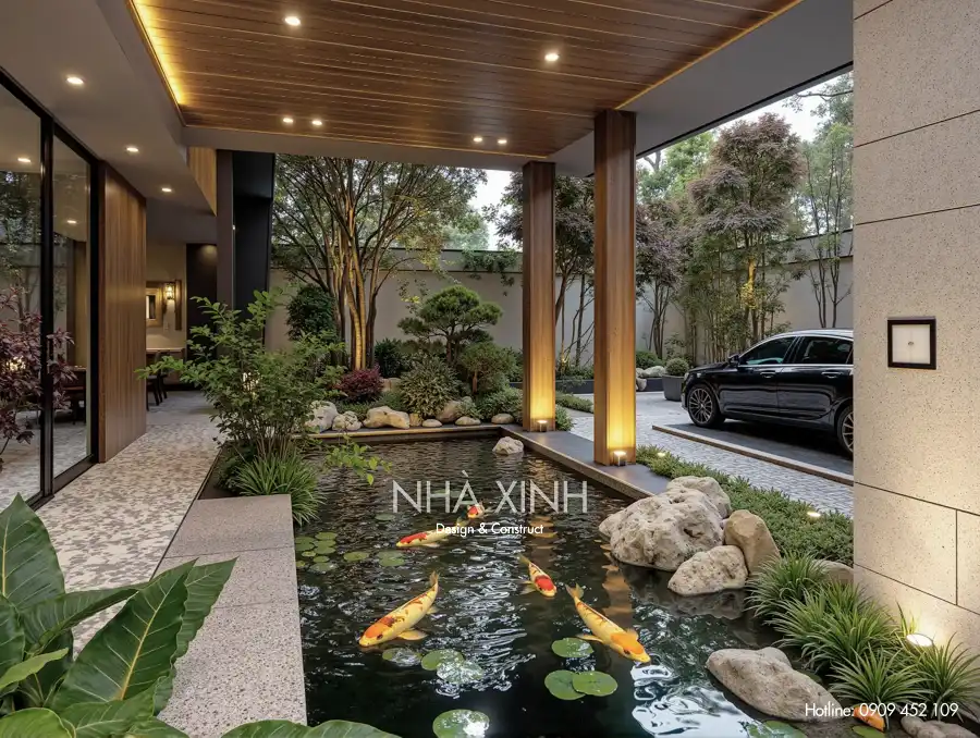 Góc nhìn bên hông biệt thự BT-0223 với sự kết hợp giữa màu sắc và chi tiết kiến trúc tinh tế
