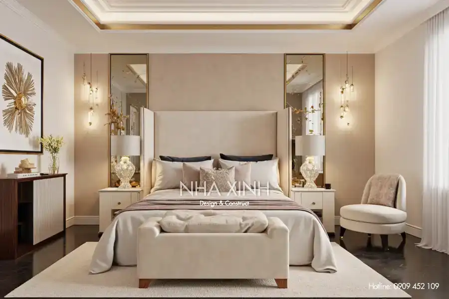 Bộ sofa sang trọng trong phòng khách biệt thự BT-0230 với view sân vườn.