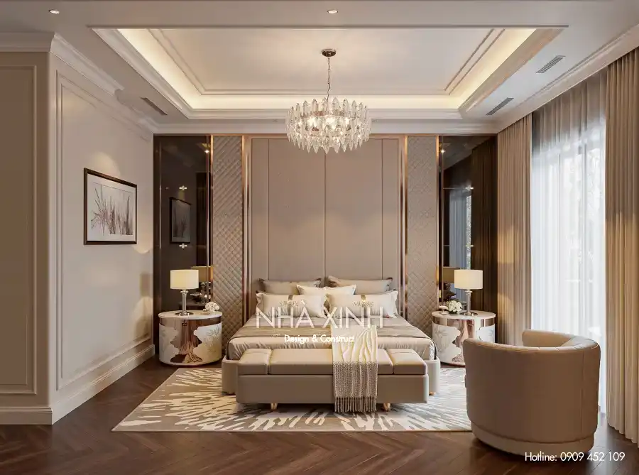 Khu vực bàn trà ngoài trời trong sân vườn biệt thự BT-0231 với không gian thoáng đãng