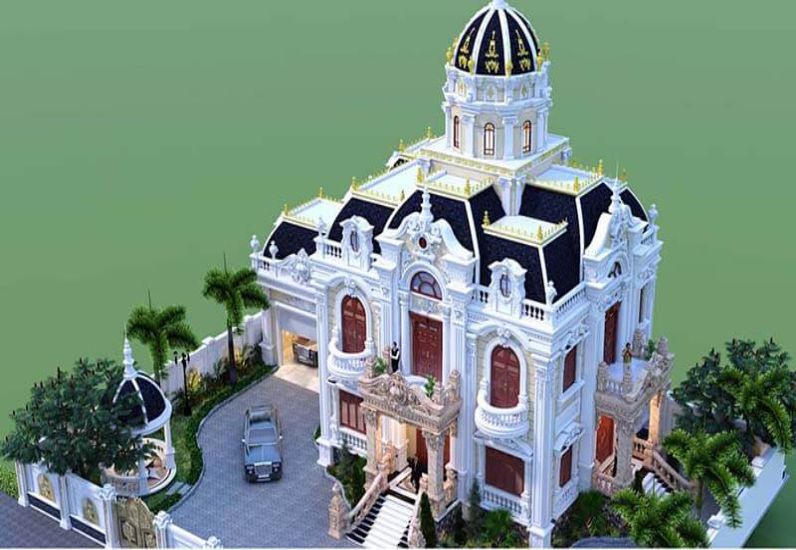 Ngoại thất biệt thự cổ điển kiểu pháp view 01