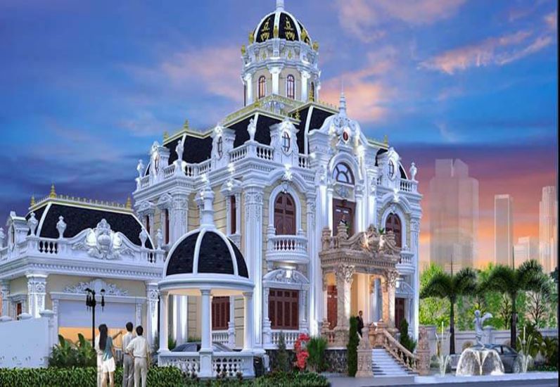 Ngoại thất biệt thự cổ điển kiểu pháp view 02