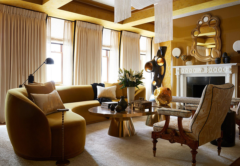 Thiết kế không gian phòng khách ngập tràn sắc vàng