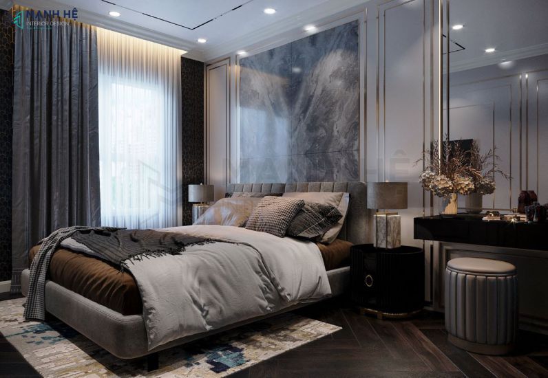 Phòng ngủ hiện đại với gam màu trầm tối ấm áp
