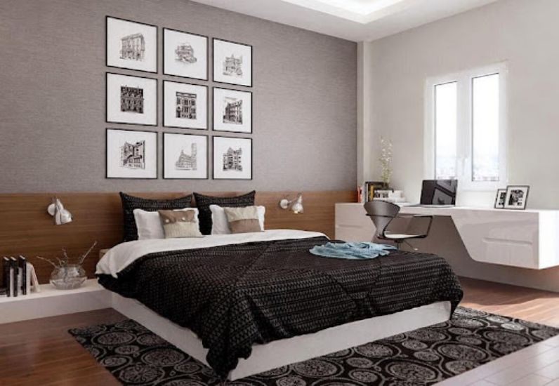 Phòng ngủ ấm cúng với giường ngủ tông màu trắng - đen quyền lực