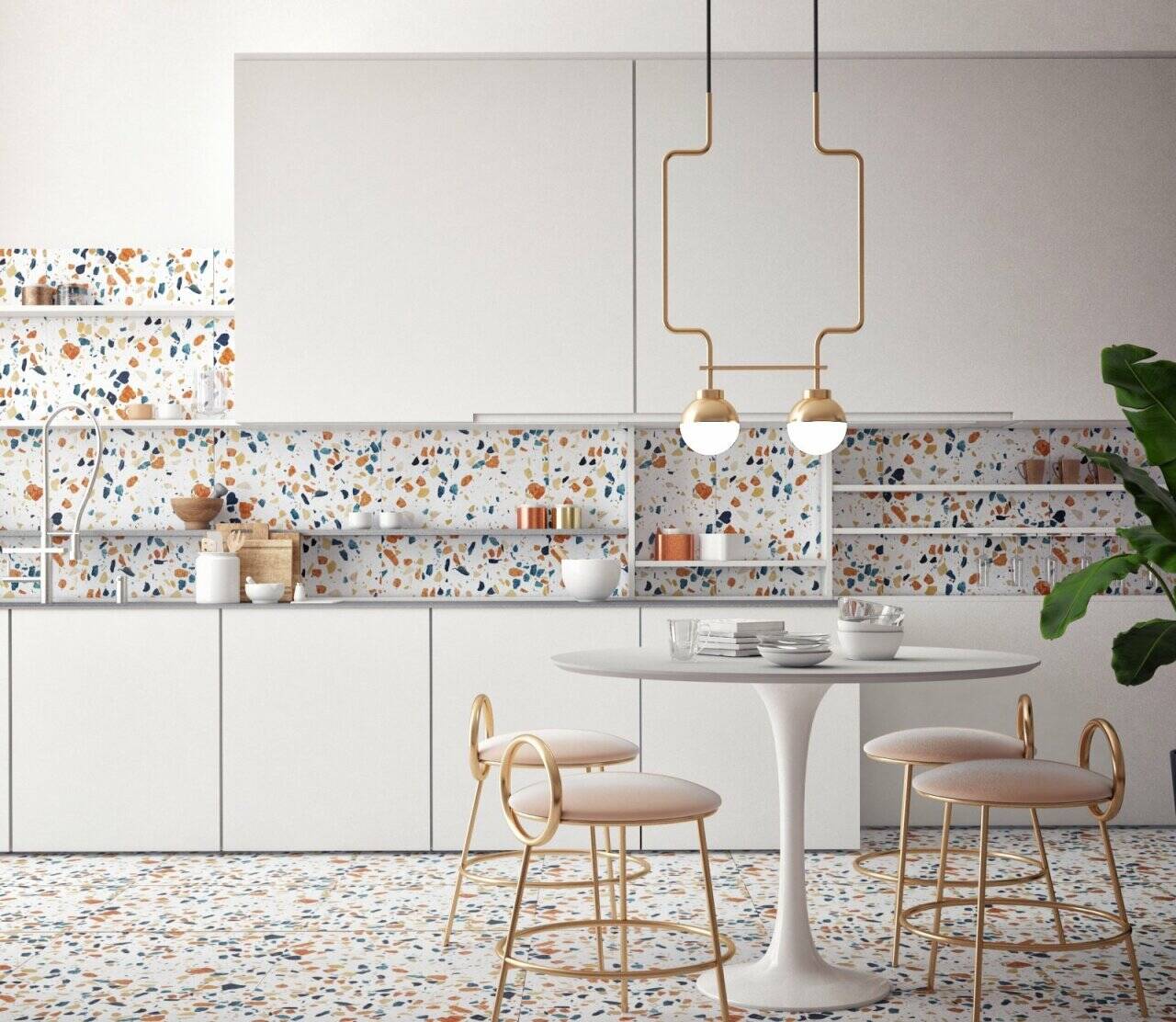 Thiết kế nội thất phòng khách với gạch Terrazzo