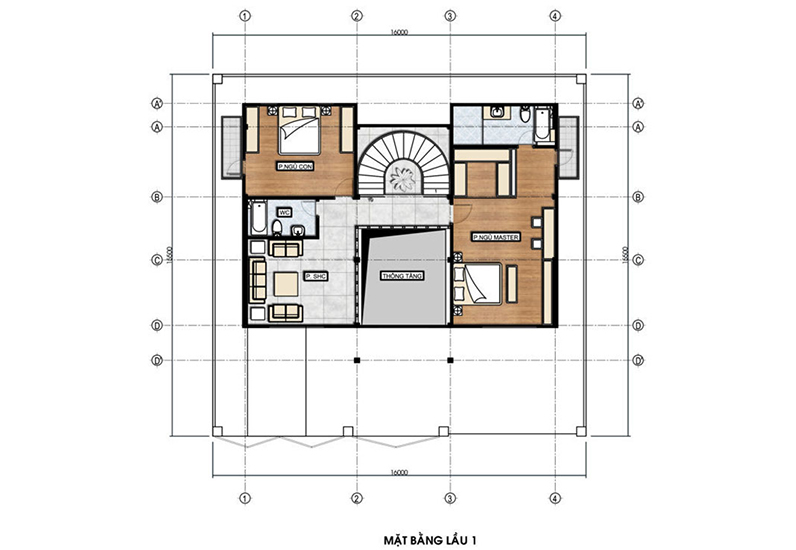 Mặt bằng lầu 1 biệt thự tân cổ điển
