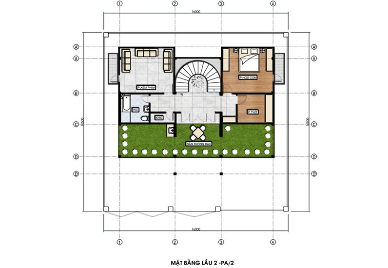 Mặt bằng lầu 2 biệt thự tân cổ điển