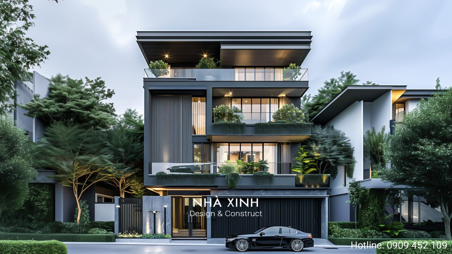 Mẫu thiết kế biệt thự hiện đại 5 tầng đẹp