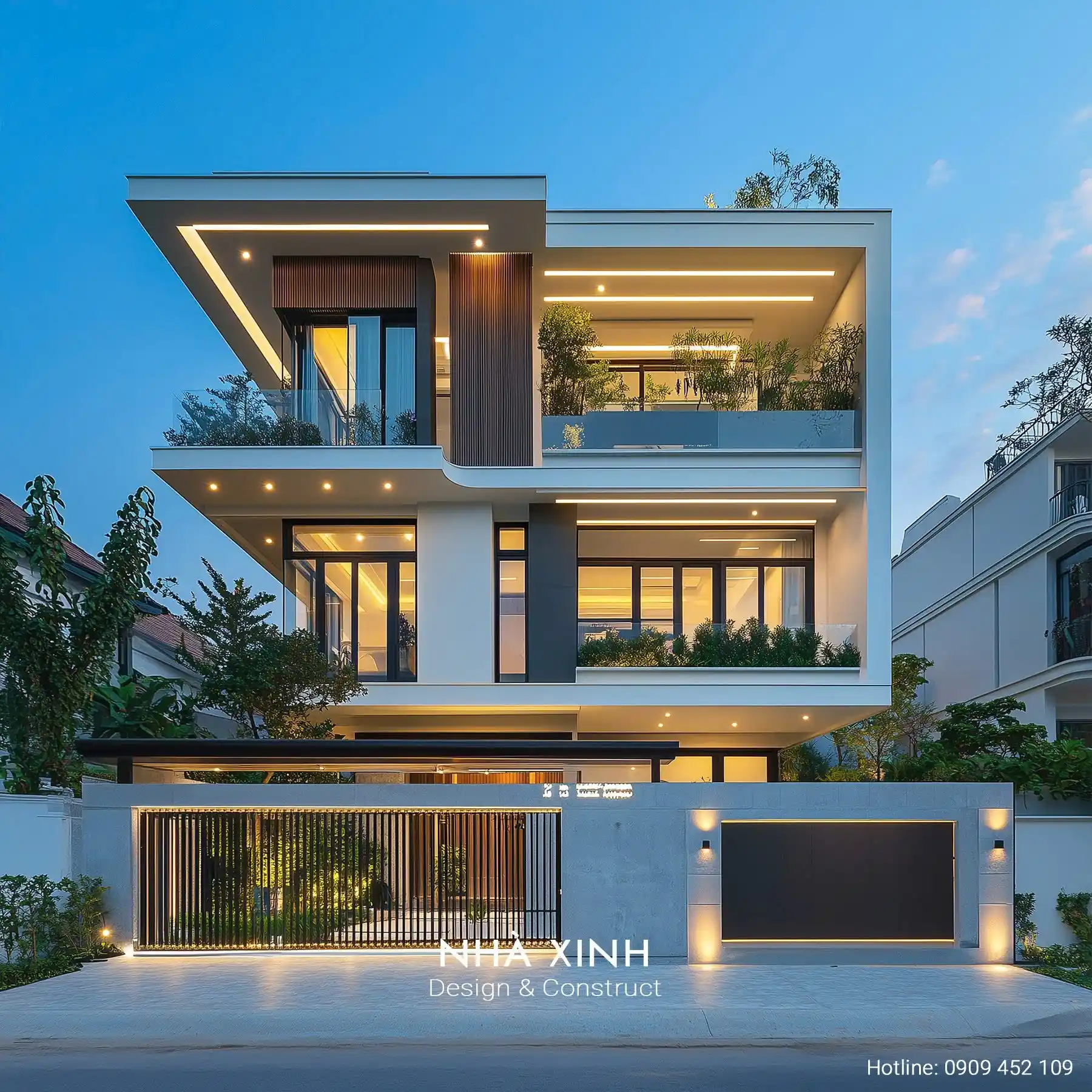 Mẫu biệt thự đẹp 3 tầng phong cách hiện đại nhà anh Trí