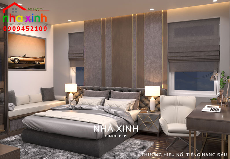 Phòng ngủ tông màu xám, ấm áp