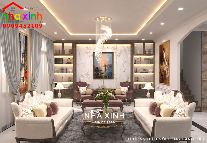 Phòng khách biệt thự cổ điển sang trọng