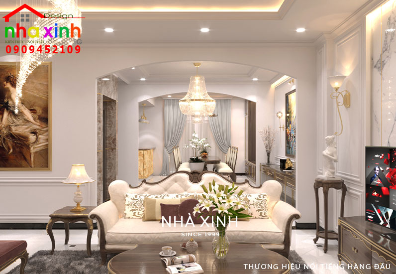 Không gian phòng khách biệt thự đầy tiện nghi