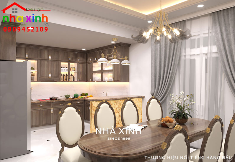 Nội thất bếp được thiết kế theo xu hướng tân cổ điển Pháp