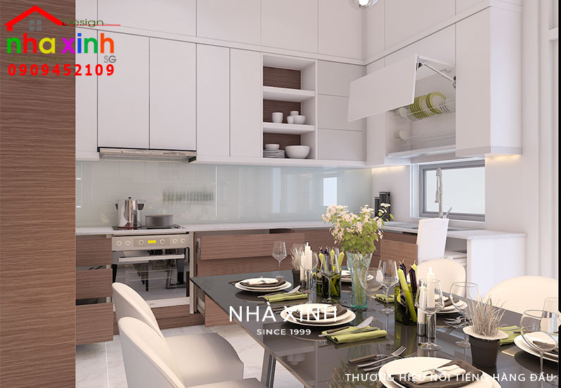 Khu vực bếp được thiết kế tủ bếp tiện nghi