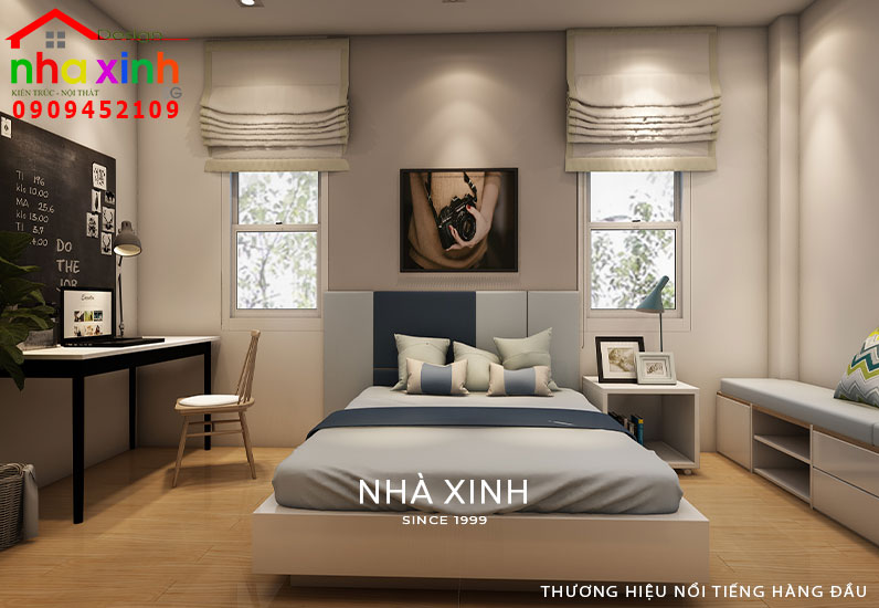 Mẫu phòng ngủ được thiết kế với gam màu trung tính thanh lịch