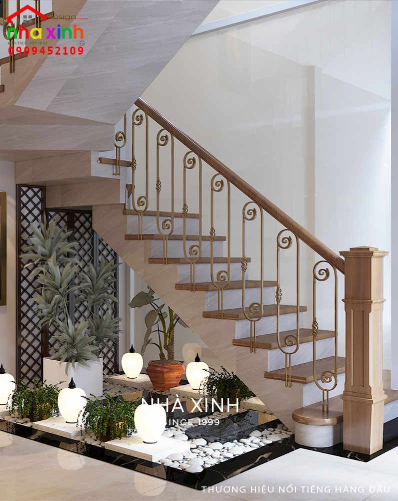 Tiểu cảnh cầu thang được thiết kế sinh động 