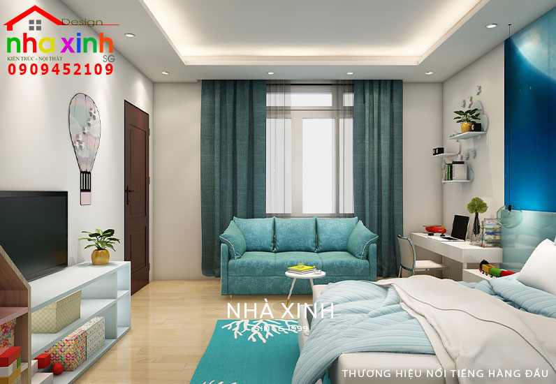 Phòng ngủ con trai màu sắc tươi sáng, năng động