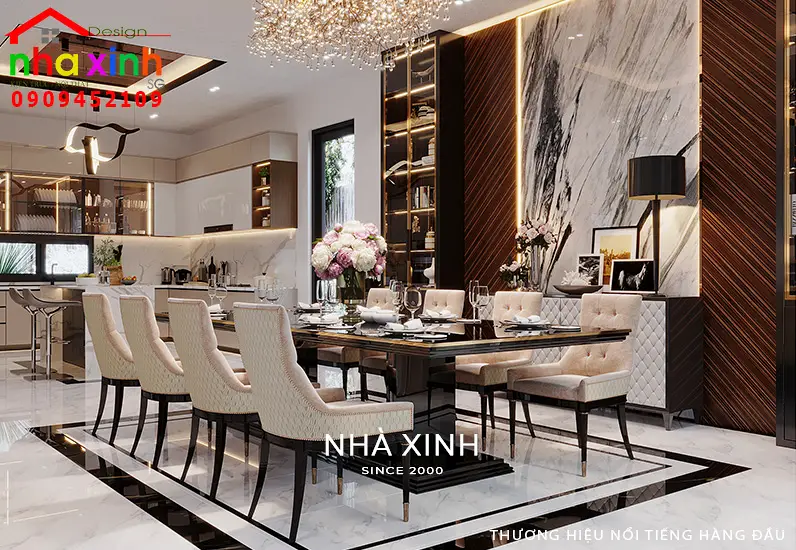 Mẫu nhà bếp đẹp nổi bật với hệ tủ bếp thông minh với sự kết hợp hài hòa về màu sắc