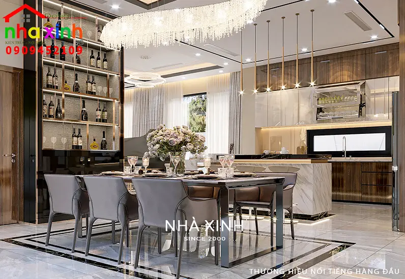 Không gian bàn ăn biệt thự được trang hoàn một cách tỉ mỉ