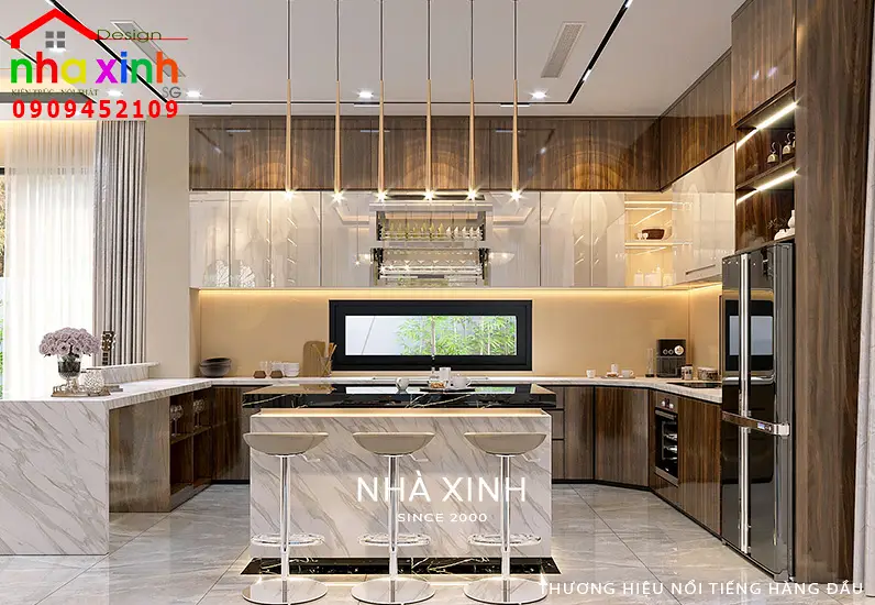 Khu vực phòng bếp được thiết kế thông thoáng và sang trọng