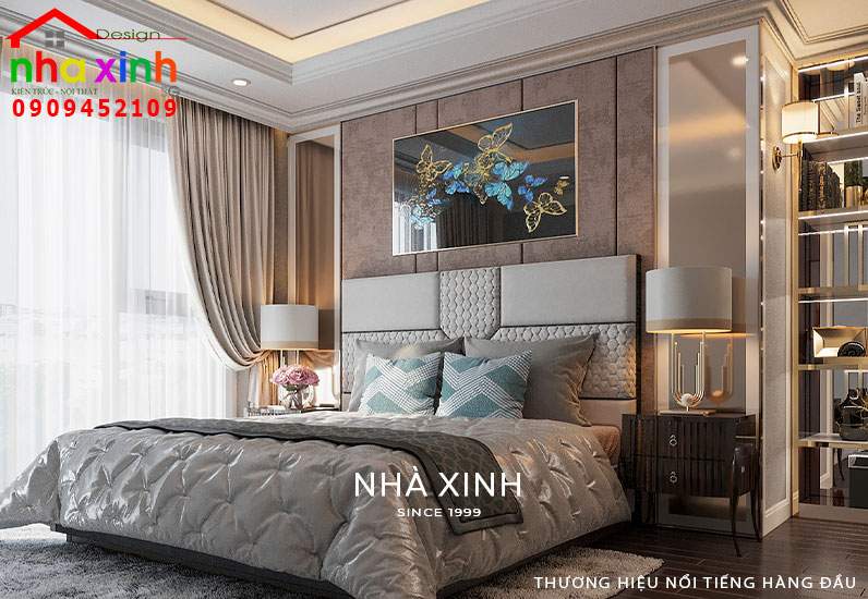 Thiết kế nội thất phòng ngủ master màu đồng ánh kim