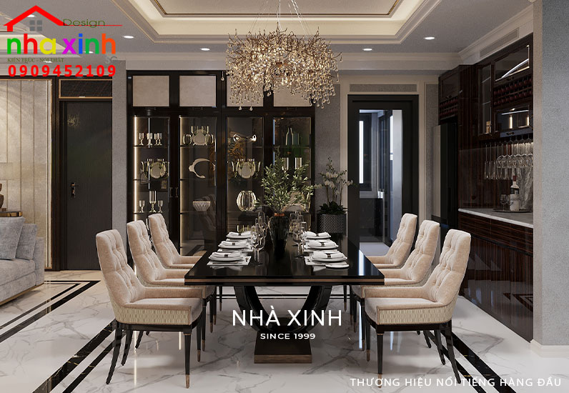 Phòng ăn với thiết kế nội thất bán cổ điển