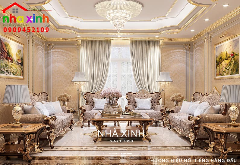 Phòng sinh hoạt chung nội thất biệt thự cổ điển