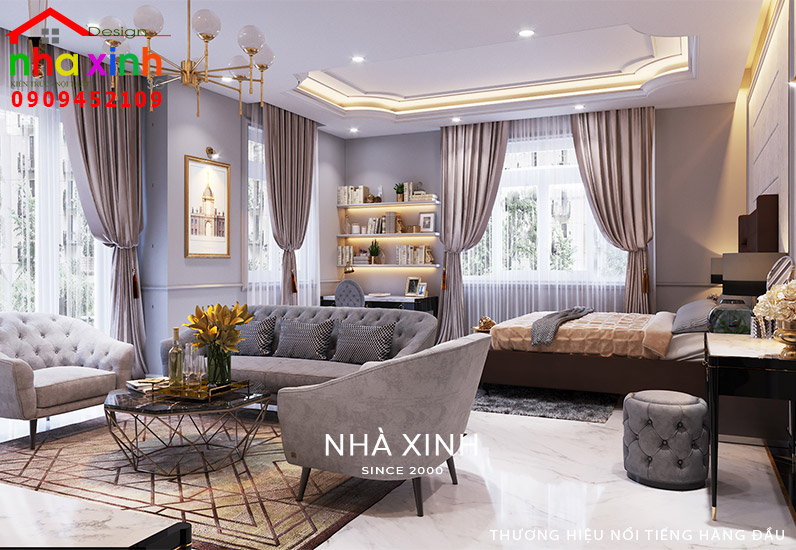 Phòng ngủ được thiết kế tích hợp bộ ghế sofa tiện nghi