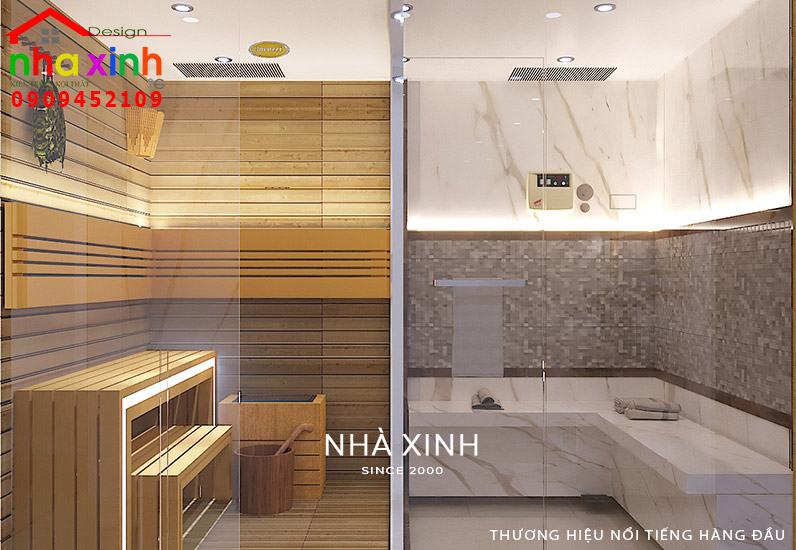 Phòng WC được thiết kế tích hợp phòng sauna tiện nghi
