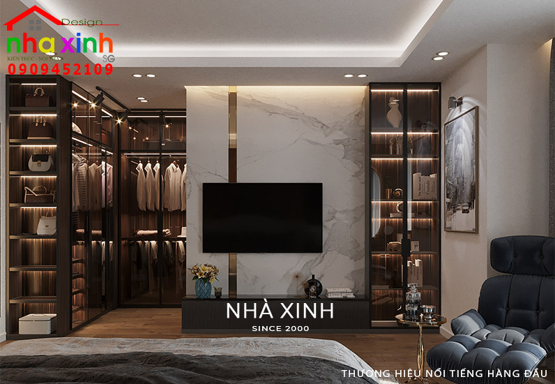 Phòng ngủ được thiết kế kết hợp hệ tủ quần áo thông mình tiện nghi