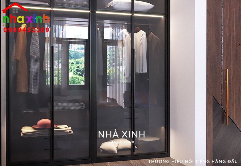 Phòng ngủ được thiết kế tích hợp hệ tủ quần áo
