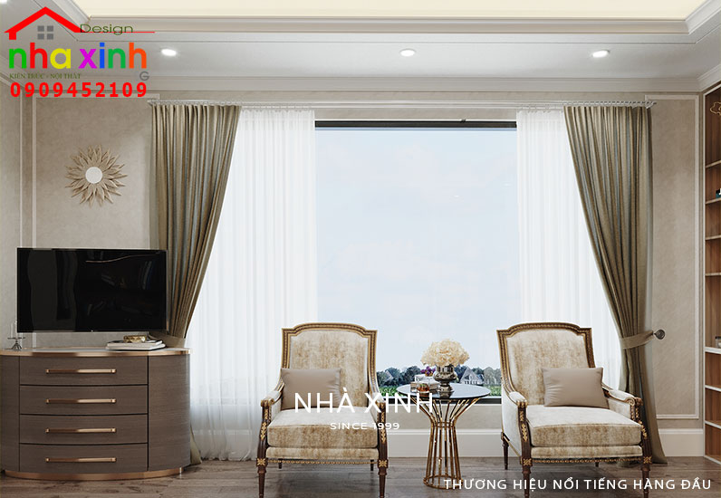 Phòng ngủ với view cửa kính lớn giúp lấy sáng tự nhiên hiệu quả