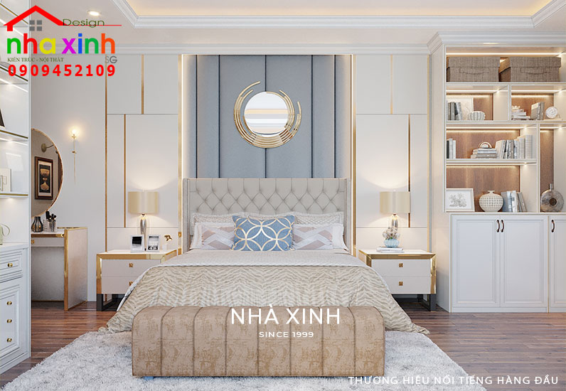 Mẫu phòng ngủ được thiết kế với gam màu sang trọng và thanh lịch